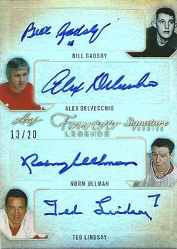 2015 Leaf Signature Series - Forever Legends - Blue #FL-2 Bill Gadsby/Alex Delvecchio/Norm Ullman/Ted Lindsay Front