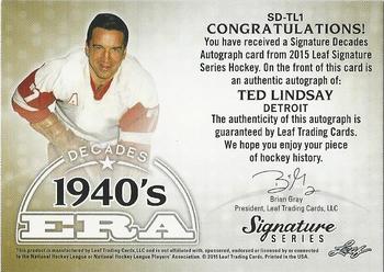 2015 Leaf Signature Series - Signature Decades - Gold #SD-TL1 Ted Lindsay Back