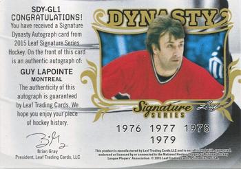 2015 Leaf Signature Series - Signature Dynasty - Blue #SDY-GL1 Guy Lapointe Back