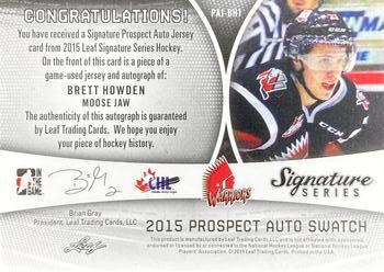 2015 Leaf Signature Series - Signature Auto Prospect Jersey #PAJ-BH1 Brett Howden Back