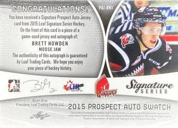 2015 Leaf Signature Series - Signature Prospect Jersey - Silver Prismatic #PAJ-BH1 Brett Howden Back