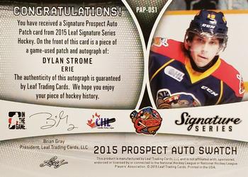 2015 Leaf Signature Series - Signature Prospect Patch #PAP-DS1 Dylan Strome Back