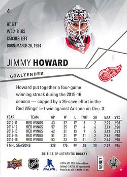 2015-16 SP Authentic #4 Jimmy Howard Back
