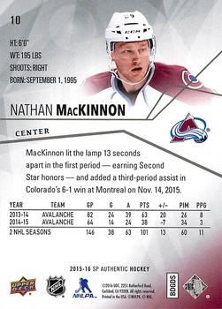 2015-16 SP Authentic #10 Nathan MacKinnon Back