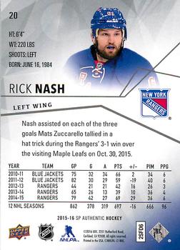 2015-16 SP Authentic #20 Rick Nash Back