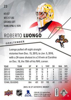 2015-16 SP Authentic #23 Roberto Luongo Back