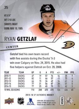 2015-16 SP Authentic #35 Ryan Getzlaf Back