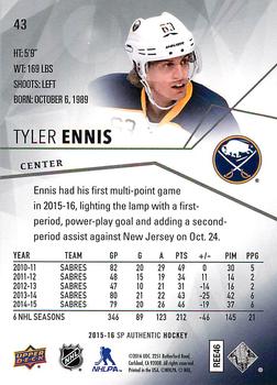 2015-16 SP Authentic #43 Tyler Ennis Back