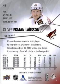 2015-16 SP Authentic #45 Oliver Ekman-Larsson Back
