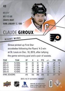 2015-16 SP Authentic #48 Claude Giroux Back