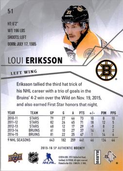 2015-16 SP Authentic #51 Loui Eriksson Back