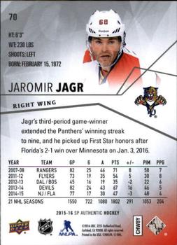 2015-16 SP Authentic #70 Jaromir Jagr Back