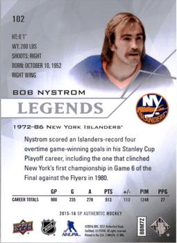 2015-16 SP Authentic #102 Bob Nystrom Back