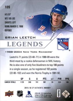 2015-16 SP Authentic #109 Brian Leetch Back