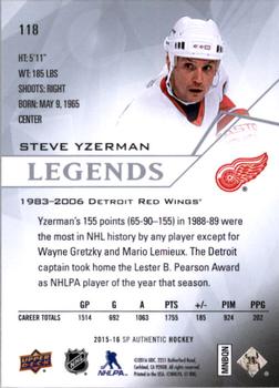 2015-16 SP Authentic #118 Steve Yzerman Back