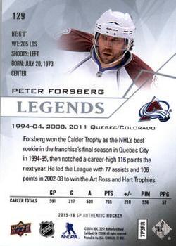 2015-16 SP Authentic #129 Peter Forsberg Back