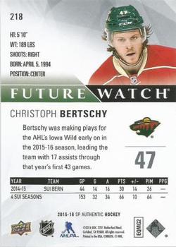 2015-16 SP Authentic #218 Christoph Bertschy Back