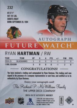 2015-16 SP Authentic #232 Ryan Hartman Back