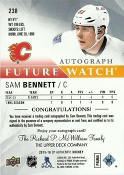 2015-16 SP Authentic #238 Sam Bennett Back