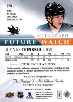 2015-16 SP Authentic #256 Joonas Donskoi Back