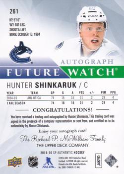 2015-16 SP Authentic #261 Hunter Shinkaruk Back
