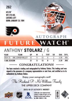 2015-16 SP Authentic #262 Anthony Stolarz Back