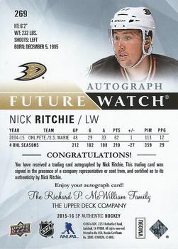 2015-16 SP Authentic #269 Nick Ritchie Back