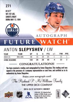 2015-16 SP Authentic #271 Anton Slepyshev Back