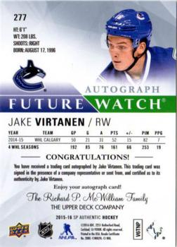 2015-16 SP Authentic #277 Jake Virtanen Back