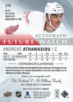 2015-16 SP Authentic #278 Andreas Athanasiou Back