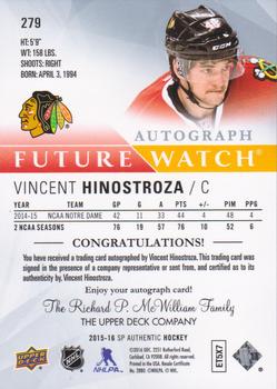 2015-16 SP Authentic #279 Vincent Hinostroza Back