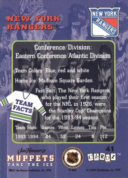 1994 Cardz Muppets Take the Ice #41 New York Rangers Back