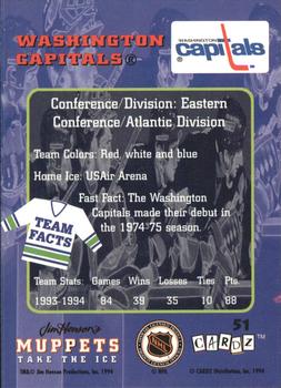 1994 Cardz Muppets Take the Ice #51 Washington Capitals Back