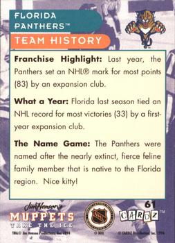 1994 Cardz Muppets Take the Ice #61 Florida Panthers Logo Back