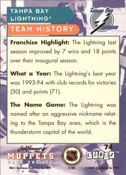 1994 Cardz Muppets Take the Ice #74 Tampa Bay Lightning Logo Back