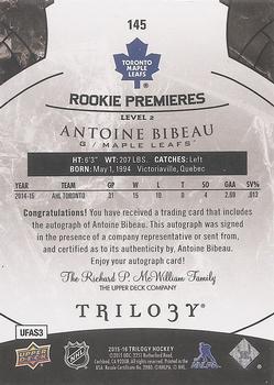 2015-16 Upper Deck Trilogy - Black Rainbow Foil #145 Antoine Bibeau Back