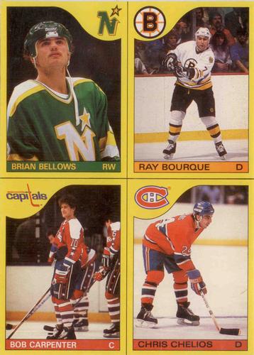 1985-86 O-Pee-Chee - Box Bottom Panels #ABCD Brian Bellows / Ray Bourque / Bob Carpenter / Chris Chelios Front