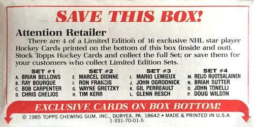 1985-86 Topps - Wax Box Bottom Panels #NNO Checklist Front