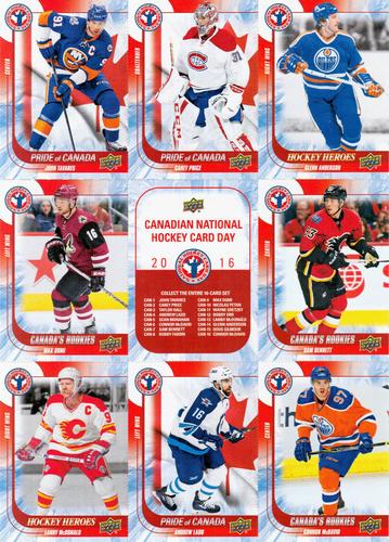 2016 Upper Deck National Hockey Card Day Canada - Sheets #NNO John Tavares / Carey Price / Glenn Anderson / Max Domi / Checklist / Sam Bennett / Lanny McDonald / Andrew Ladd / Connor McDavid Front