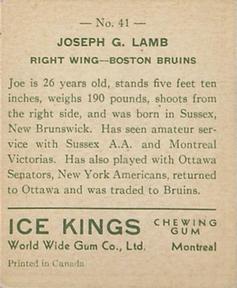 1933-34 World Wide Gum Ice Kings (V357) - English-Only Back #41 Joe Lamb Back