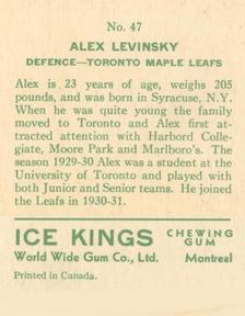 1933-34 World Wide Gum Ice Kings (V357) - English-Only Back #47 Alex Levinsky Back