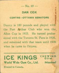 1933-34 World Wide Gum Ice Kings (V357) - English-Only Back #69 Dan Cox Back