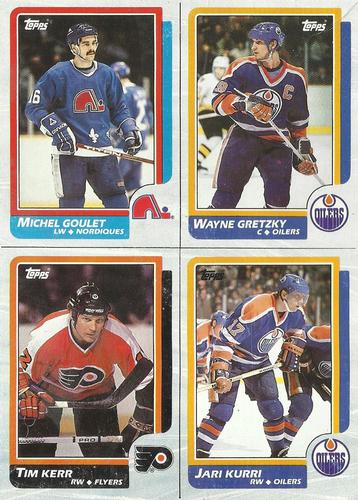 1986-87 Topps - Wax Box Bottom Panels #EFGH Michel Goulet / Wayne Gretzky / Tim Kerr / Jari Kurri Front