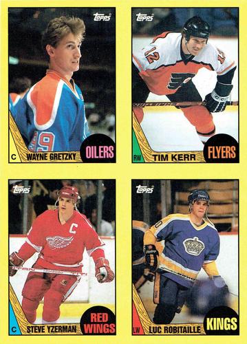 1987-88 Topps - Wax Box Bottom Panels #ABCD Wayne Gretzky / Tim Kerr / Steve Yzerman / Luc Robitaille Front