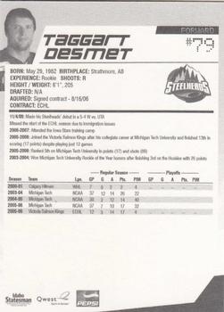2006-07 Idaho Steelheads (ECHL) #4 Taggart Desmet Back