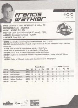 2006-07 Idaho Steelheads (ECHL) #12 Francis Wathier Back