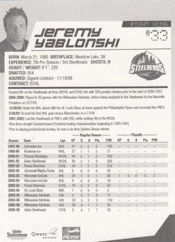 2006-07 Idaho Steelheads (ECHL) #13 Jeremy Yablonski Back