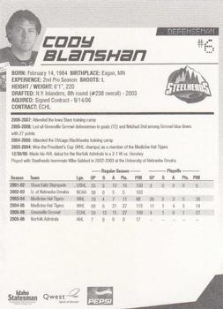 2006-07 Idaho Steelheads (ECHL) #14 Cody Blanshan Back