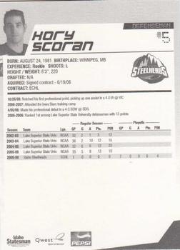 2006-07 Idaho Steelheads (ECHL) #20 Kory Scoran Back
