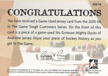 2005-06 In The Game Tough Customers - Game-Used Jersey #GUJ-SG Stu Grimson Back